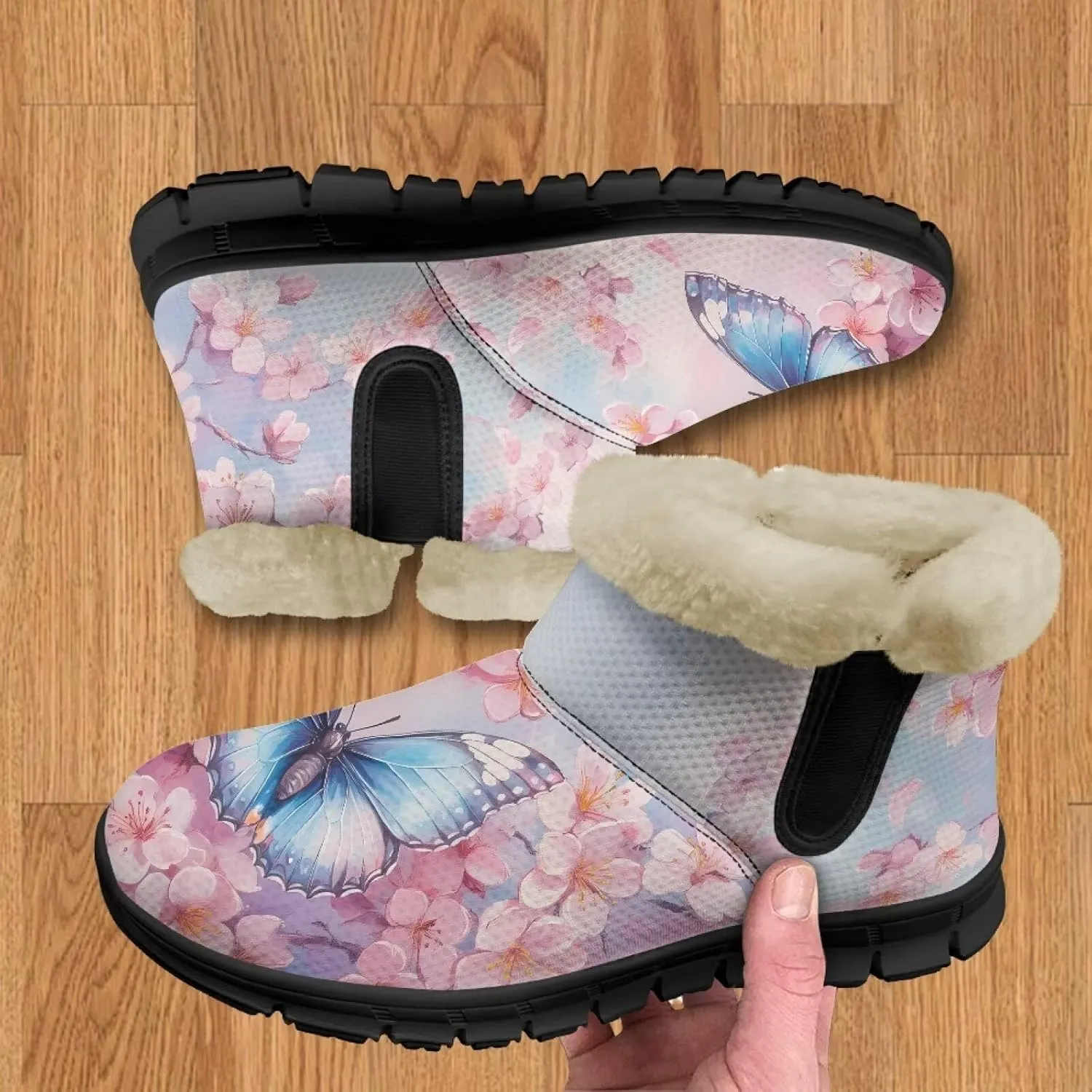 Womens Butterfly Snow Boots Winter Warm Ankle Booties for Women Comfortable Anti-Slip Outdoor Shoes Size 6-12