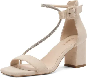 Women's Chunky Block Heels Open Toe Rhinestone Ankle Strap Heeled Sandals Summer Sexy Comfortable Strappy Sandals Party Dress Work Wedding Bride Shoes