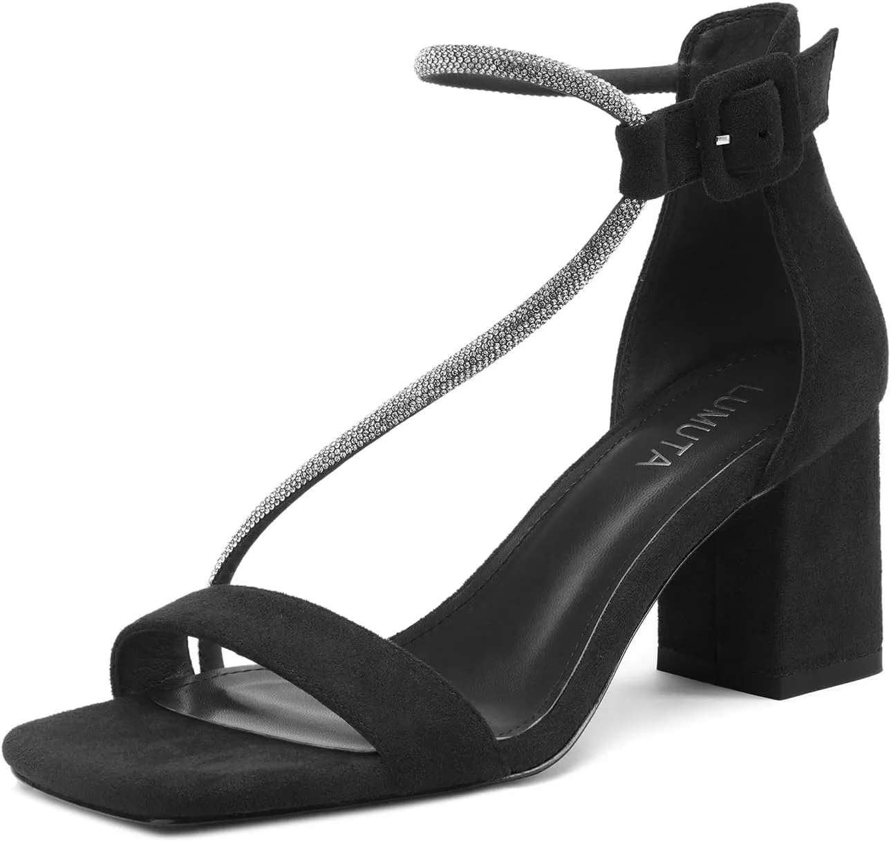 Women's Chunky Block Heels Open Toe Rhinestone Ankle Strap Heeled Sandals Summer Sexy Comfortable Strappy Sandals Party Dress Work Wedding Bride Shoes