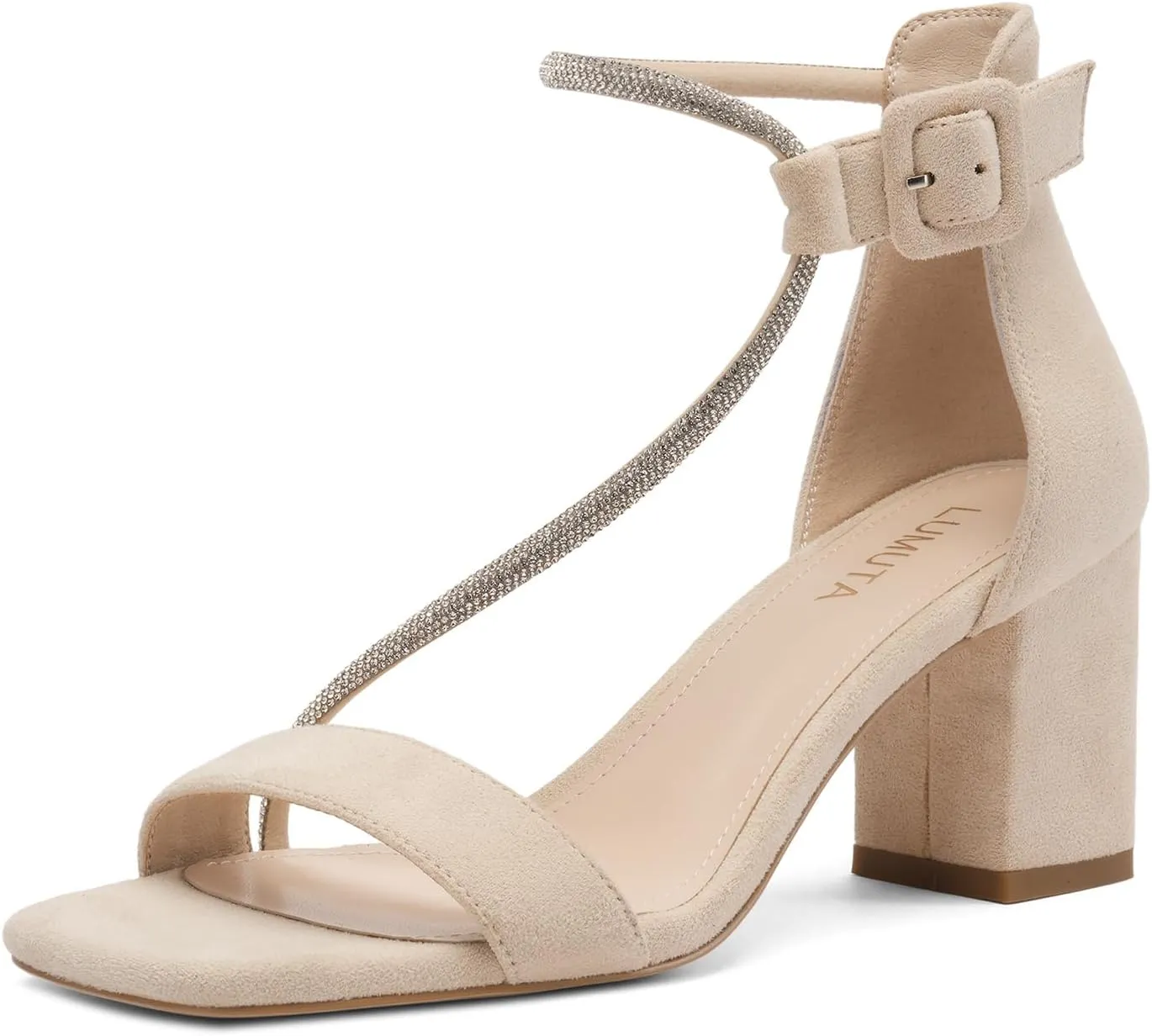 Women's Chunky Block Heels Open Toe Rhinestone Ankle Strap Heeled Sandals Summer Sexy Comfortable Strappy Sandals Party Dress Work Wedding Bride Shoes