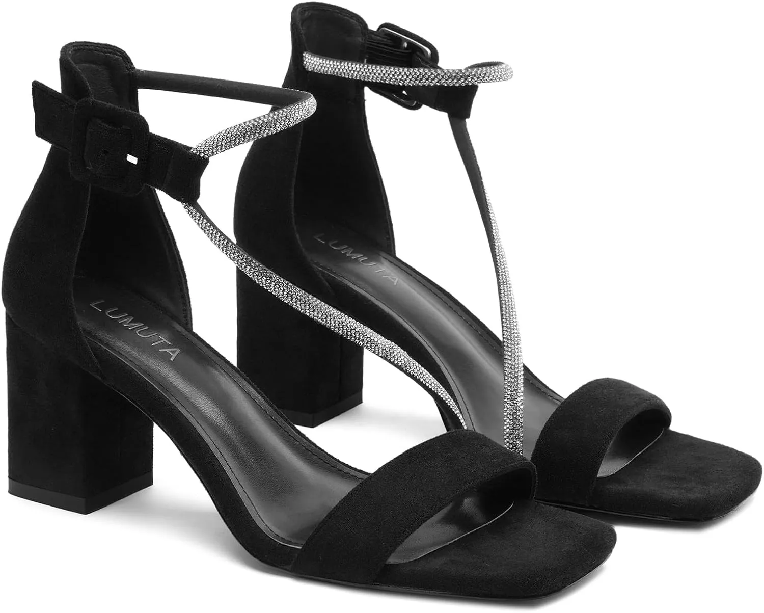 Women's Chunky Block Heels Open Toe Rhinestone Ankle Strap Heeled Sandals Summer Sexy Comfortable Strappy Sandals Party Dress Work Wedding Bride Shoes