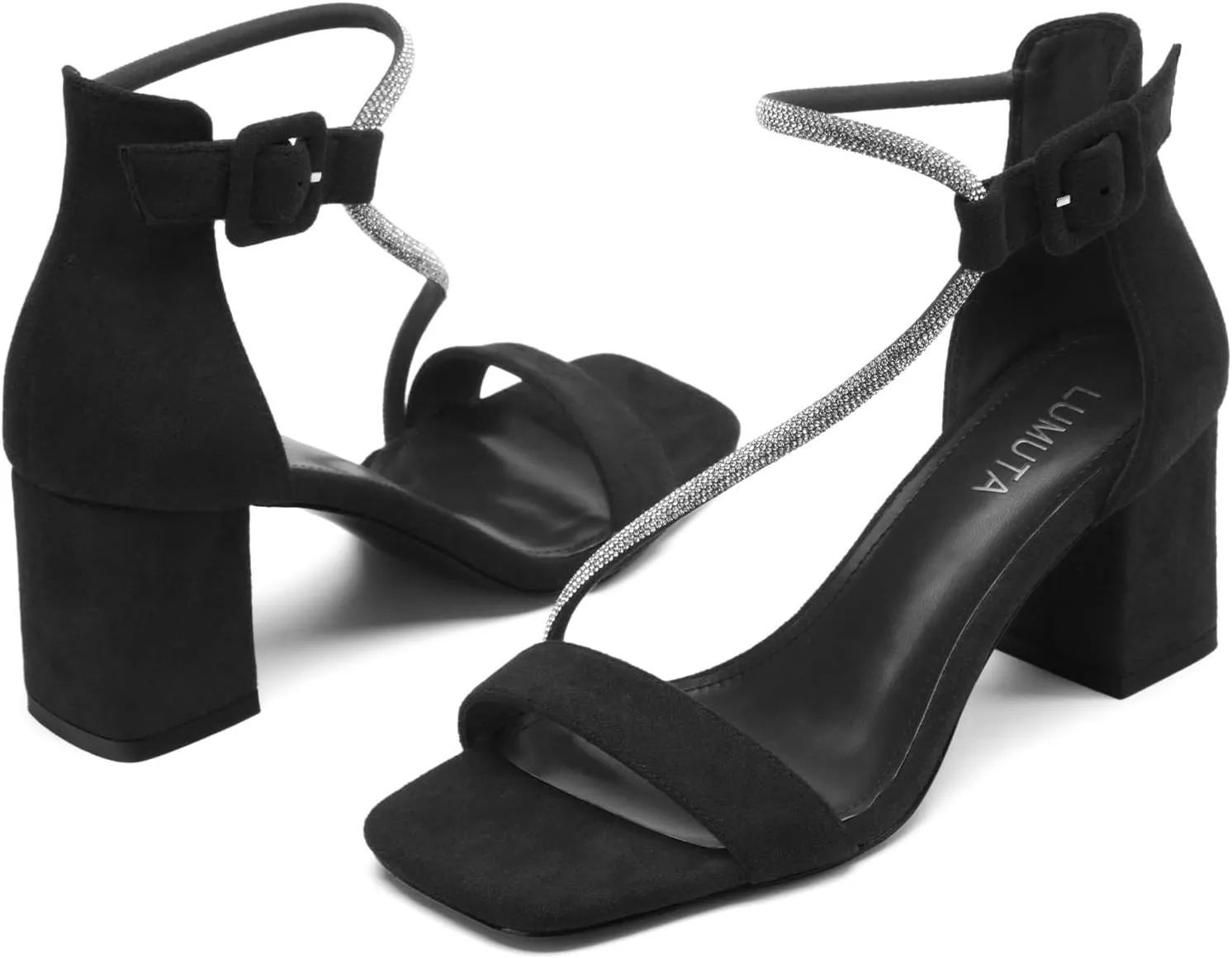 Women's Chunky Block Heels Open Toe Rhinestone Ankle Strap Heeled Sandals Summer Sexy Comfortable Strappy Sandals Party Dress Work Wedding Bride Shoes