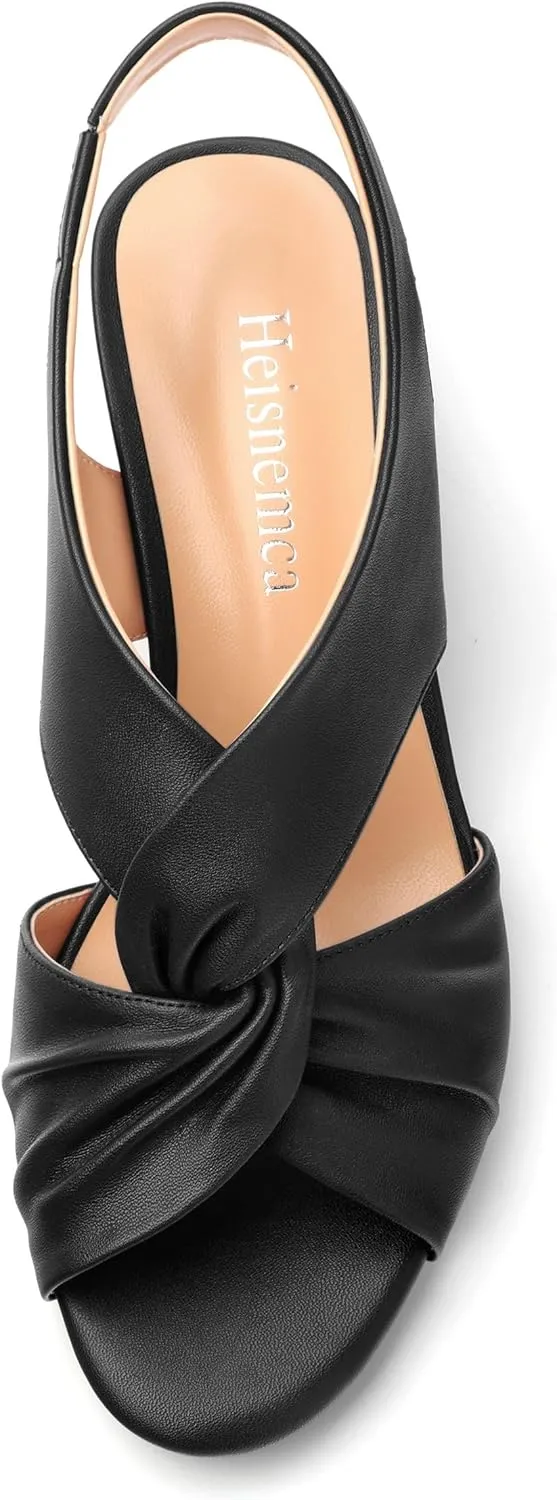 Womens Chunky Block Heels Sandals,Round Open Toe High Heeled Sandals,matte Slip On Ankle Strap Mid Sandals,leisure Dress Party Wedding Shoes 2 In
