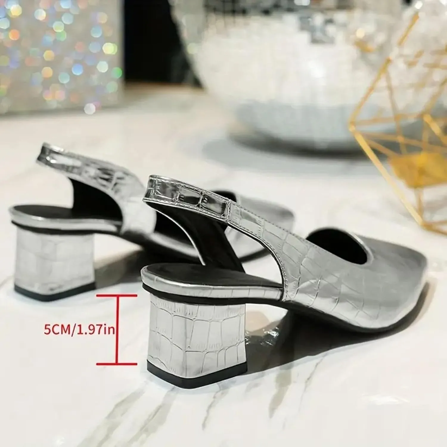 Women's Chunky Block Heels Shiny Pointed Toe Chunky High Heel Mules Trendy Slip-On Sandals Classic Retro Fashionable Footwear for Spring Summer Wedding Dress Shoes
