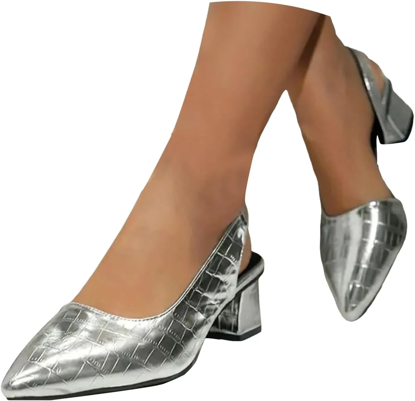 Women's Chunky Block Heels Shiny Pointed Toe Chunky High Heel Mules Trendy Slip-On Sandals Classic Retro Fashionable Footwear for Spring Summer Wedding Dress Shoes
