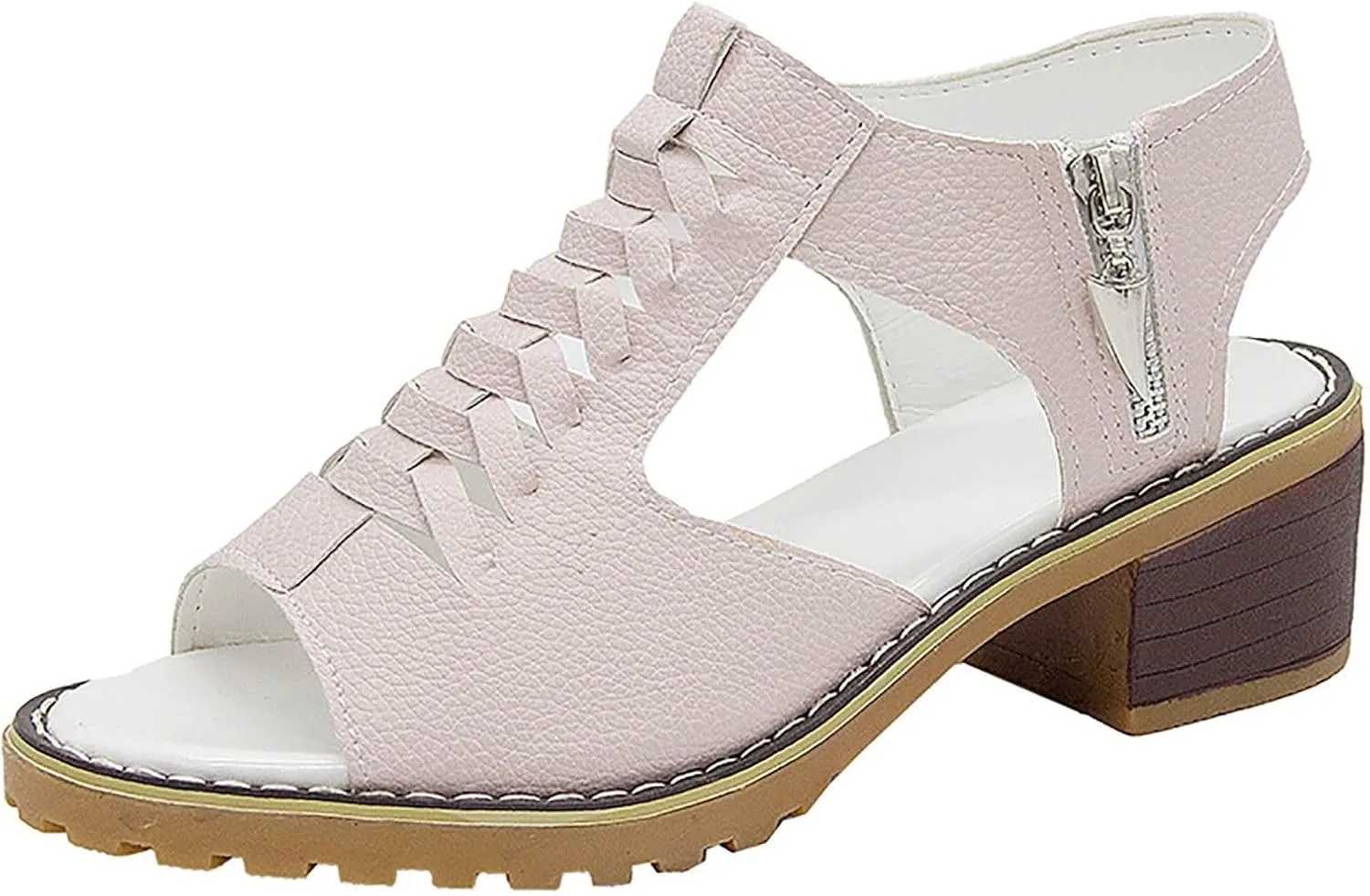 Women's Chunky Heel Sandals Peep Toe Lace Up Zipper Block Dressy High Heeled Sandal 2025 Ladies Slingback Mid Shoes Summer Comfortable Cushion Footbed Orthopedic Casual Shoes for Daily Wear