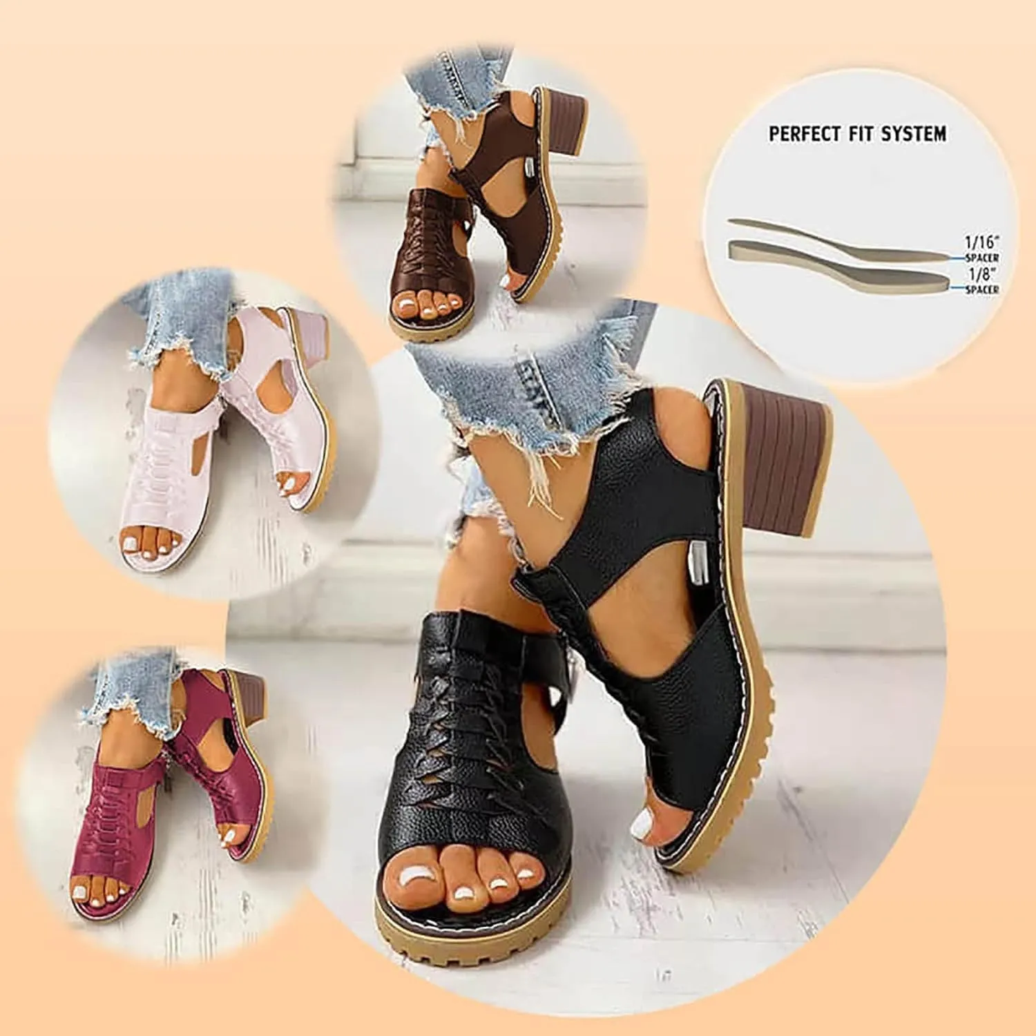 Women's Chunky Heel Sandals Peep Toe Lace Up Zipper Block Dressy High Heeled Sandal 2025 Ladies Slingback Mid Shoes Summer Comfortable Cushion Footbed Orthopedic Casual Shoes for Daily Wear