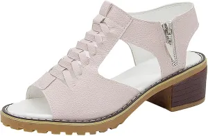 Women's Chunky Heel Sandals Peep Toe Lace Up Zipper Block Dressy High Heeled Sandal 2025 Ladies Slingback Mid Shoes Summer Comfortable Cushion Footbed Orthopedic Casual Shoes for Daily Wear