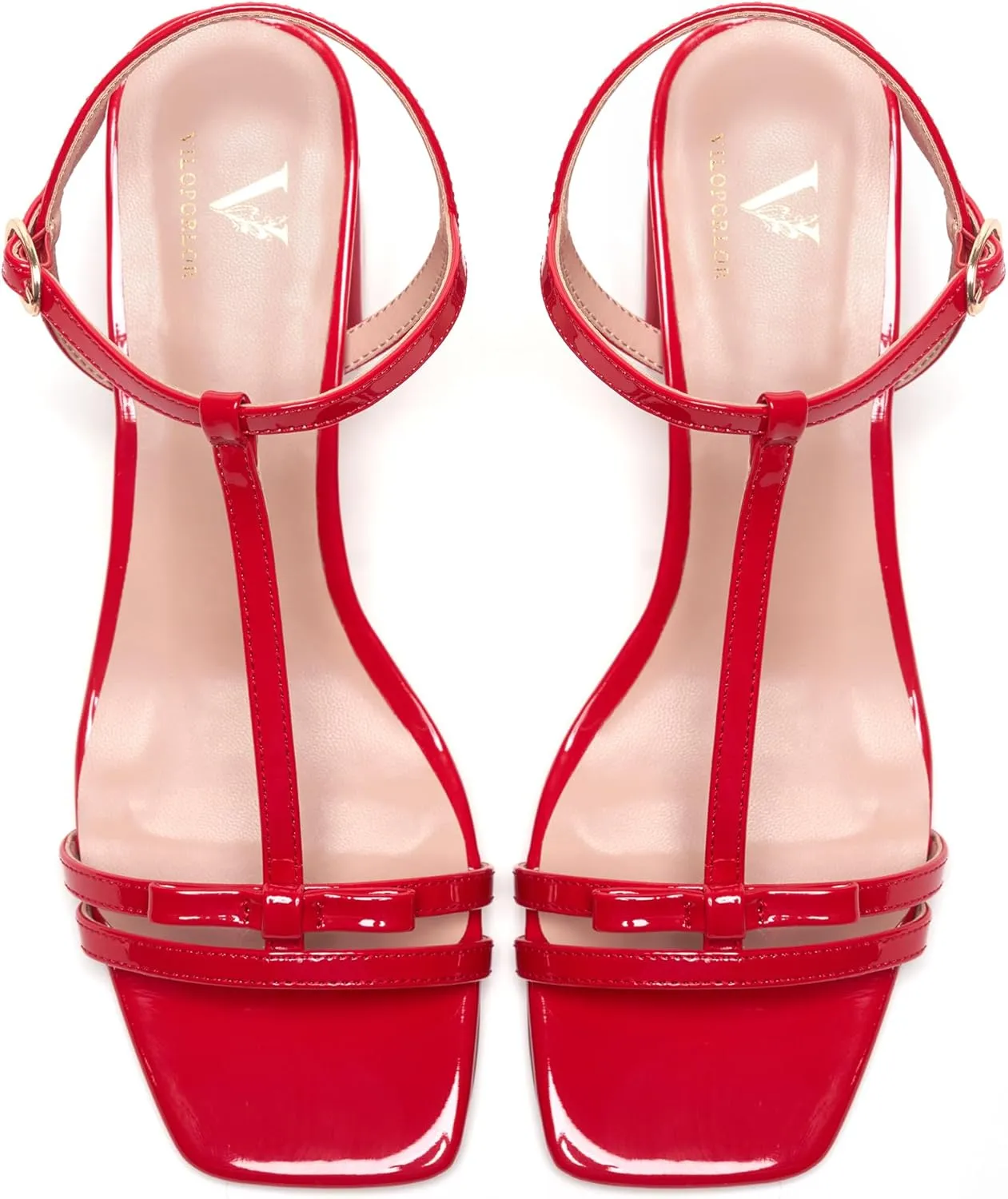 Women's Chunky Heel Strappy Sandals - Square Toe T-Strap Bow Detail Block Heels Open Toe Dress Shoes for Wedding, Party, Summer