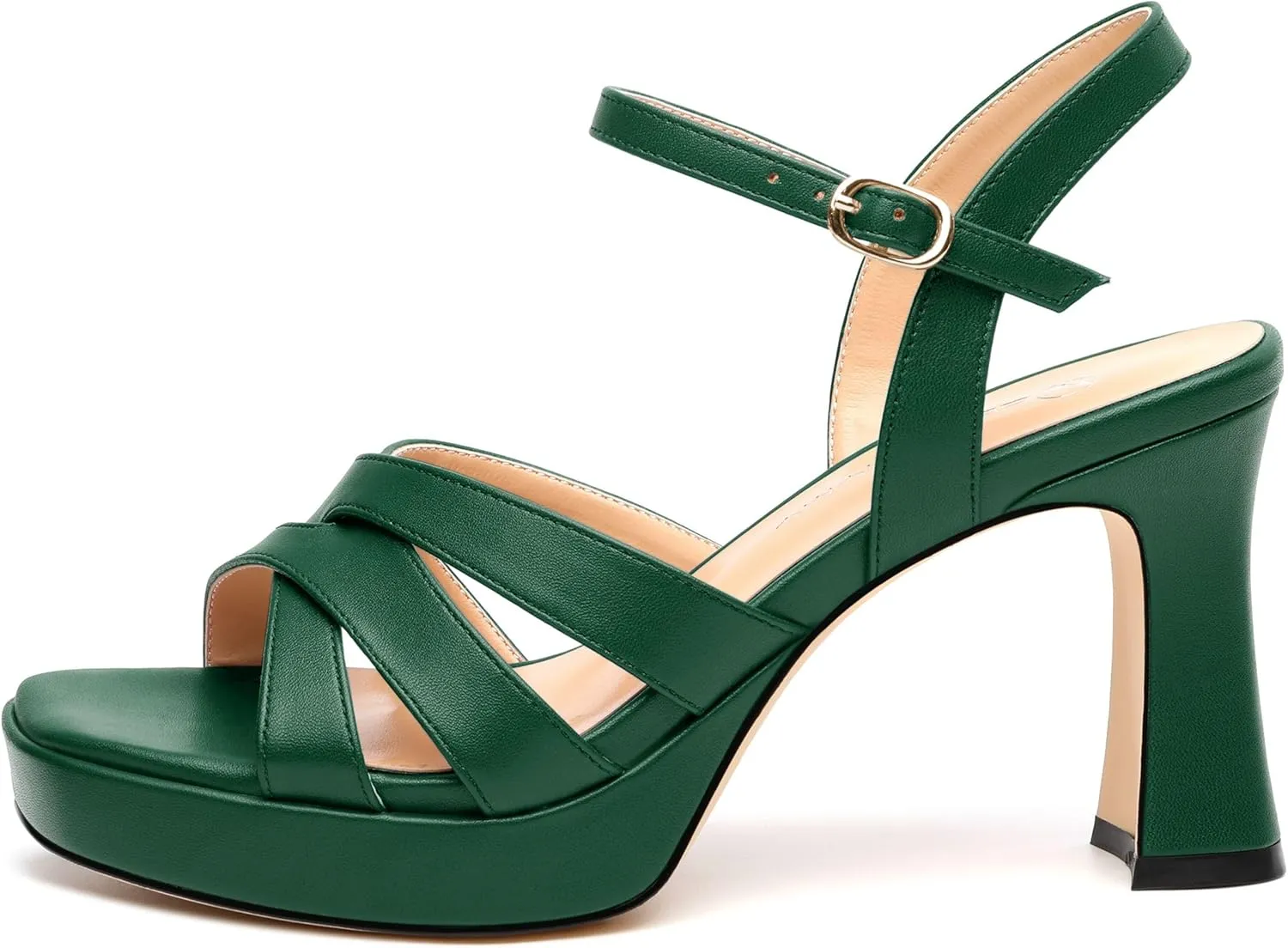 Women's Chunky Platform High Heels Block Heeled Sandals Open Square Toe Ankle Strap Dress Wedding Party Sandal Shoes 3.3''