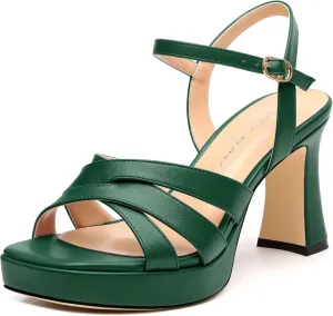 Women's Chunky Platform High Heels Block Heeled Sandals Open Square Toe Ankle Strap Dress Wedding Party Sandal Shoes 3.3''