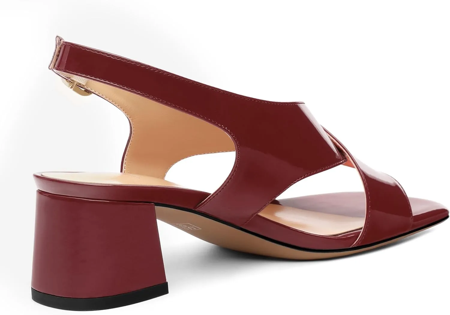 Women's Criss Cross Sandals Square Open Toe Block Chunky Low Heel Slingback Ankle Strap Adjustable with Buckle Patent Dating Fashion Dress Shoes 2 Inch