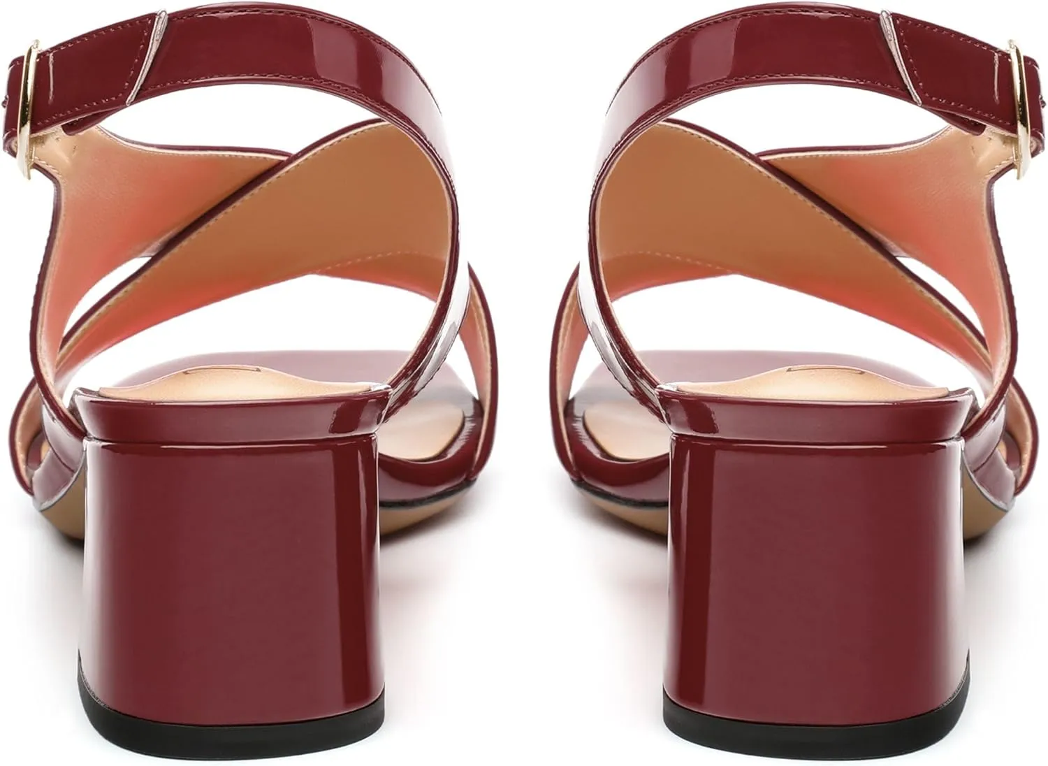 Women's Criss Cross Sandals Square Open Toe Block Chunky Low Heel Slingback Ankle Strap Adjustable with Buckle Patent Dating Fashion Dress Shoes 2 Inch
