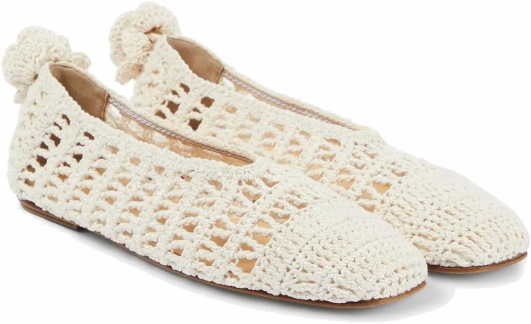 Women's Crochet Ballet Flats Breathable Follower Ballerina Shoes Round Toe Slip-On Sandals for Casual Work Vacation