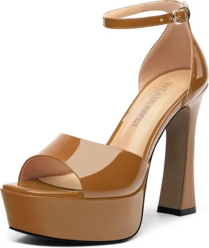 Women's Fashion High Heel Square Toe Platform Sandals, Open Toe Ankle Strap Sandals for women, Elegant and Comfortable Date Party Banquet Dress Shoes