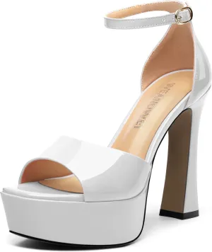Women's Fashion High Heel Square Toe Platform Sandals, Open Toe Ankle Strap Sandals for women, Elegant and Comfortable Date Party Banquet Dress Shoes