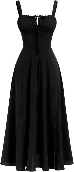 Women's Floral Corset Dress Formal Cocktail Dresses Going Out Casual Sundress Split Thigh Spaghetti Strap Vintage Dress