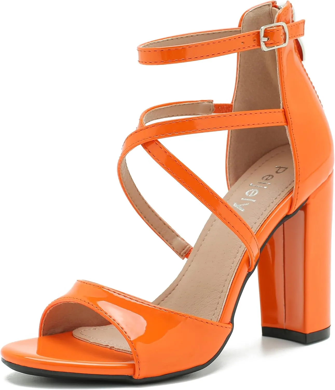 Women's Formal Strappy Sandal High Chunky Block Heel Ankle Strap Zip Up Heels