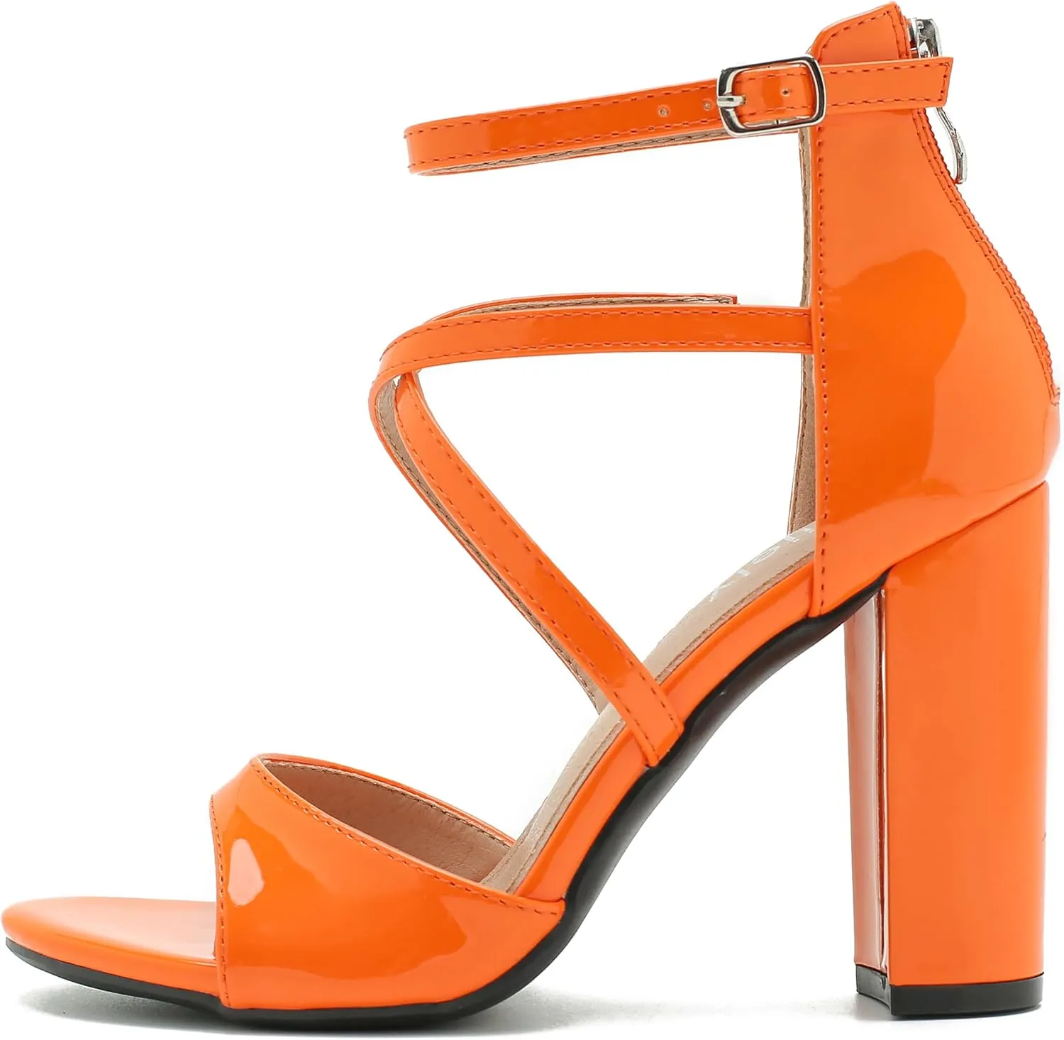 Women's Formal Strappy Sandal High Chunky Block Heel Ankle Strap Zip Up Heels