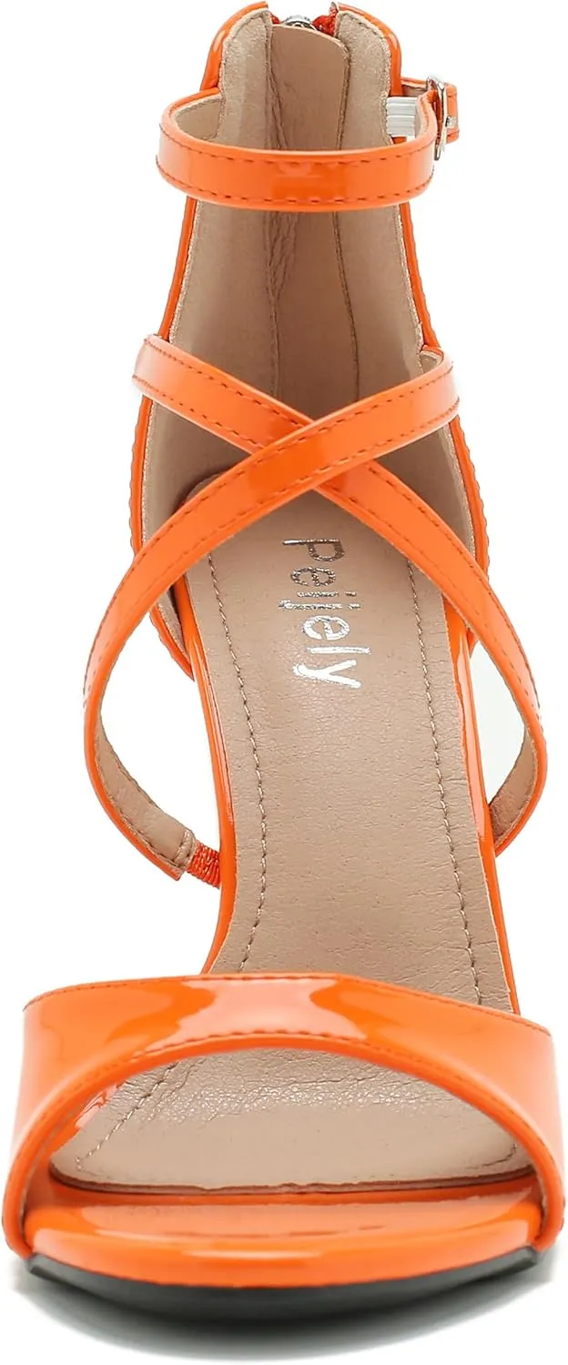 Women's Formal Strappy Sandal High Chunky Block Heel Ankle Strap Zip Up Heels