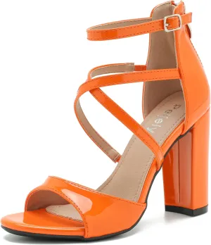 Women's Formal Strappy Sandal High Chunky Block Heel Ankle Strap Zip Up Heels