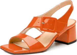 Womens Heeled Sandals Shoes, Square Peep Toe Mid Block Heel Ankle Strap Sandals for Women, Leather Insole Chunky Heel Sandals with Buckle 2"