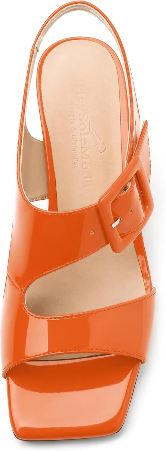Womens Heeled Sandals Shoes, Square Peep Toe Mid Block Heel Ankle Strap Sandals for Women, Leather Insole Chunky Heel Sandals with Buckle 2"