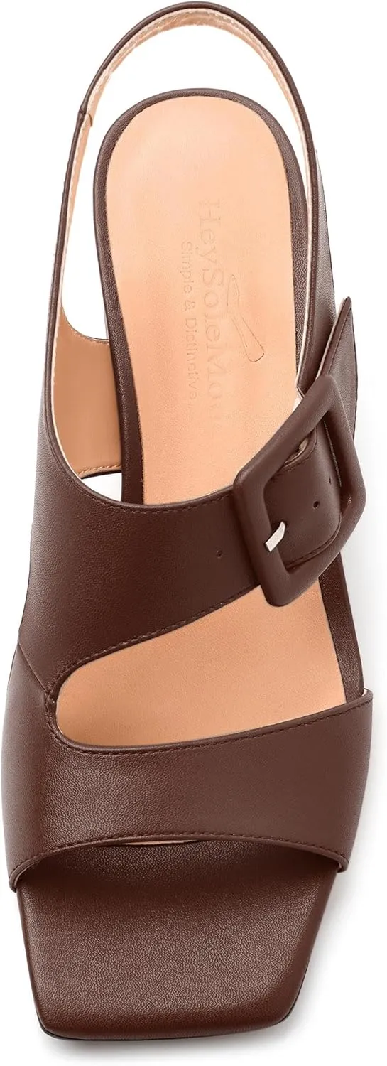 Womens Heeled Sandals Shoes, Square Peep Toe Mid Block Heel Ankle Strap Sandals for Women, Leather Insole Open Toe Chunky Heel Sandals 2"