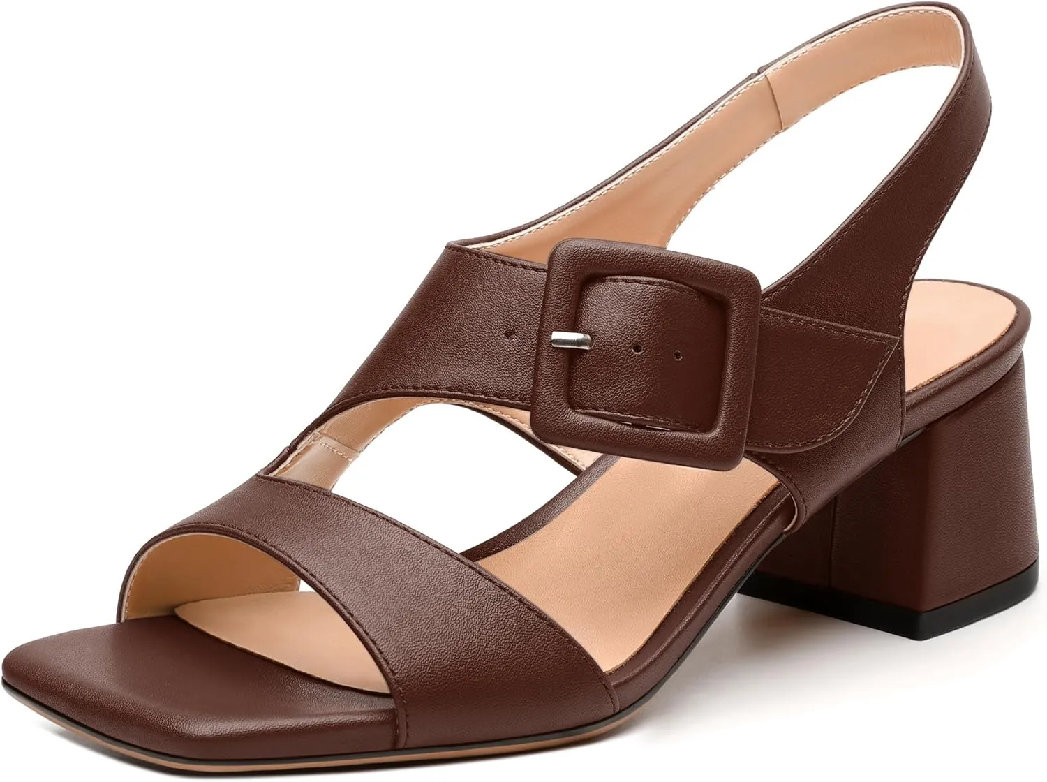 Womens Heeled Sandals Shoes, Square Peep Toe Mid Block Heel Ankle Strap Sandals for Women, Leather Insole Open Toe Chunky Heel Sandals 2"