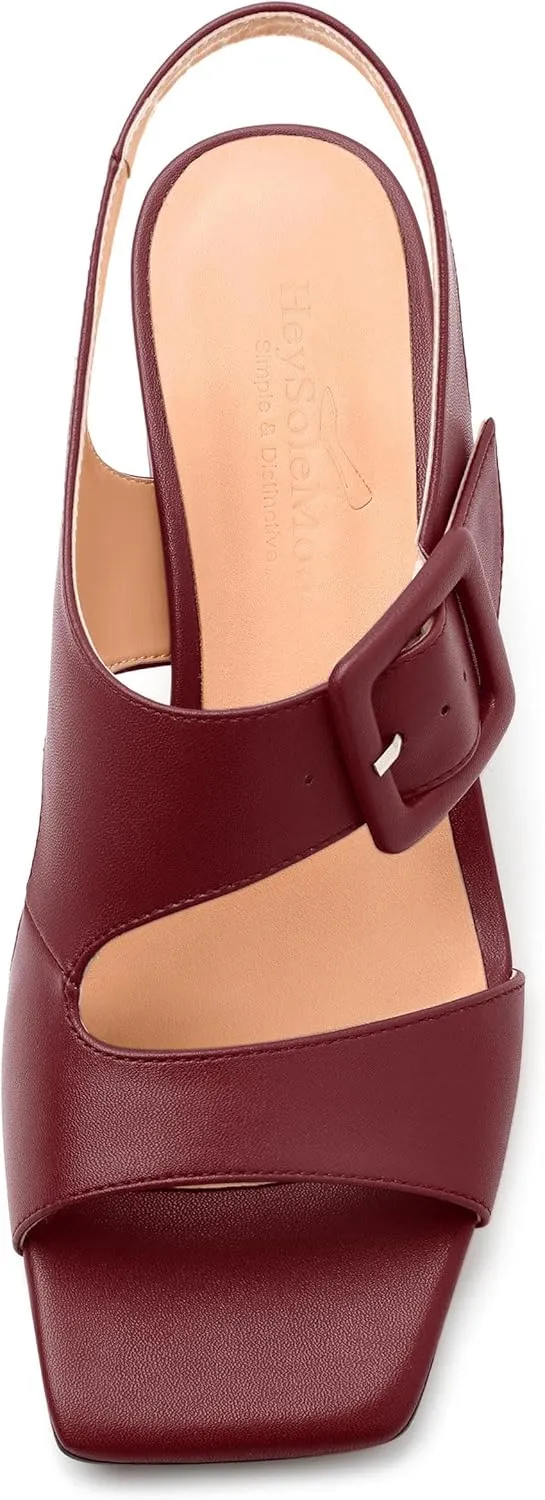 Womens Heeled Sandals Shoes, Square Peep Toe Mid Block Heel Ankle Strap Sandals for Women, Leather Insole Open Toe Chunky Heel Sandals 2"