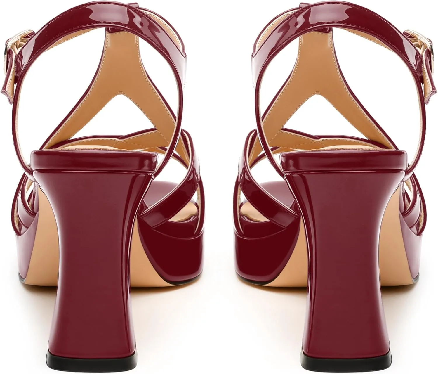 Womens Heeled Sandals, Square Toe Chunky Heel Platform Sandals for Women, Leather Insole T-Strap Sandals for Working, Wedding, Street, Party 3.3"