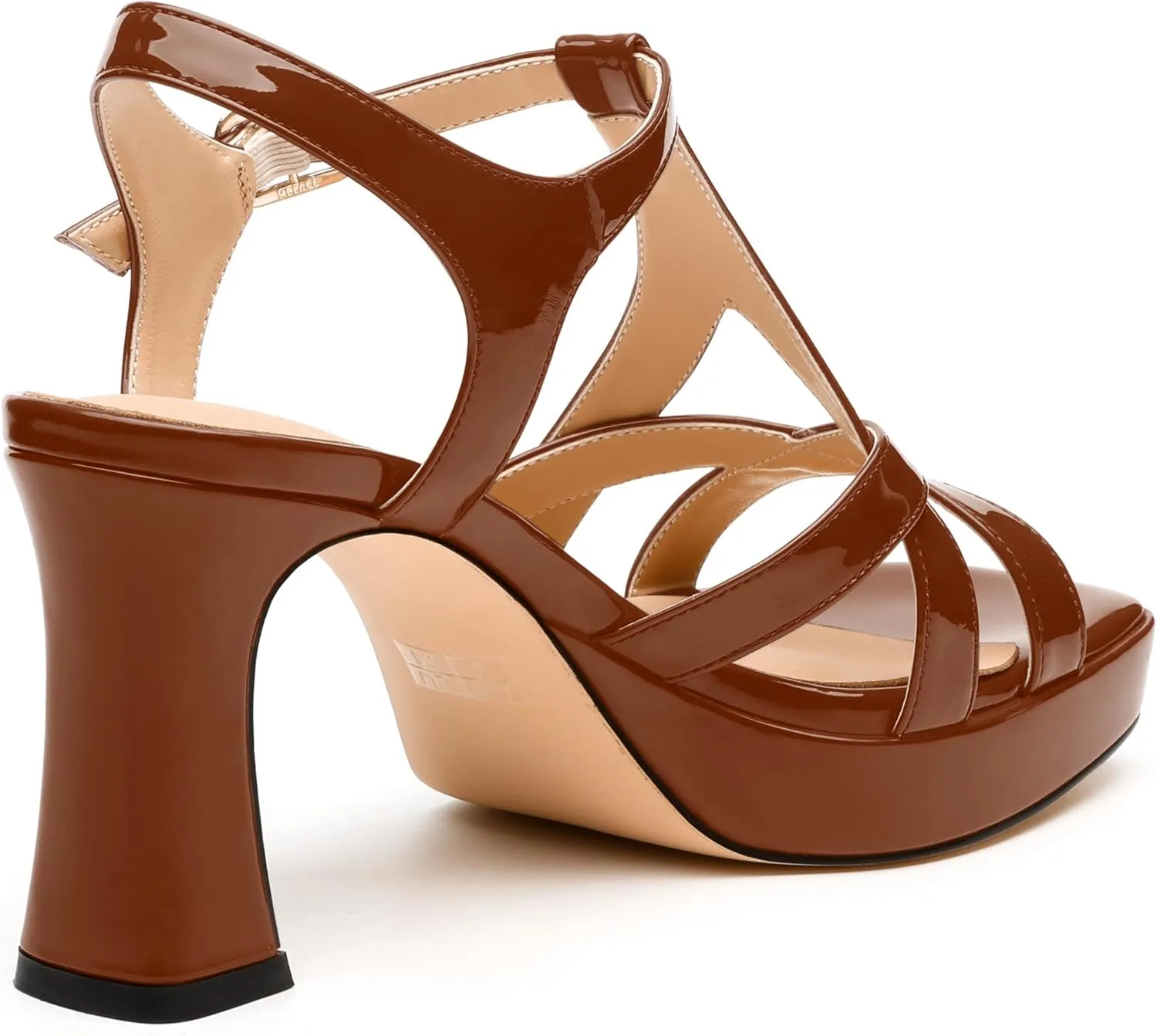 Womens Heeled Sandals, Square Toe Chunky Heel Platform Sandals for Women, Leather Insole T-Strap Sandals for Working, Wedding, Street, Party 3.3"