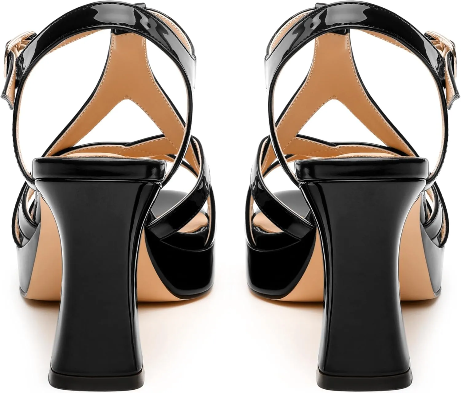 Womens Heeled Sandals, Square Toe Chunky Heel Platform Sandals for Women, Leather Insole T-Strap Sandals for Working, Wedding, Street, Party 3.3"