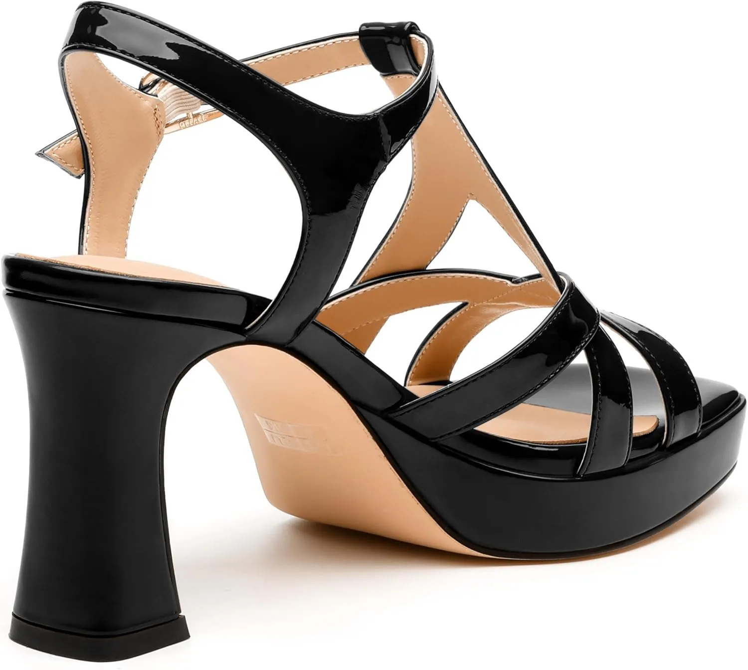 Womens Heeled Sandals, Square Toe Chunky Heel Platform Sandals for Women, Leather Insole T-Strap Sandals for Working, Wedding, Street, Party 3.3"