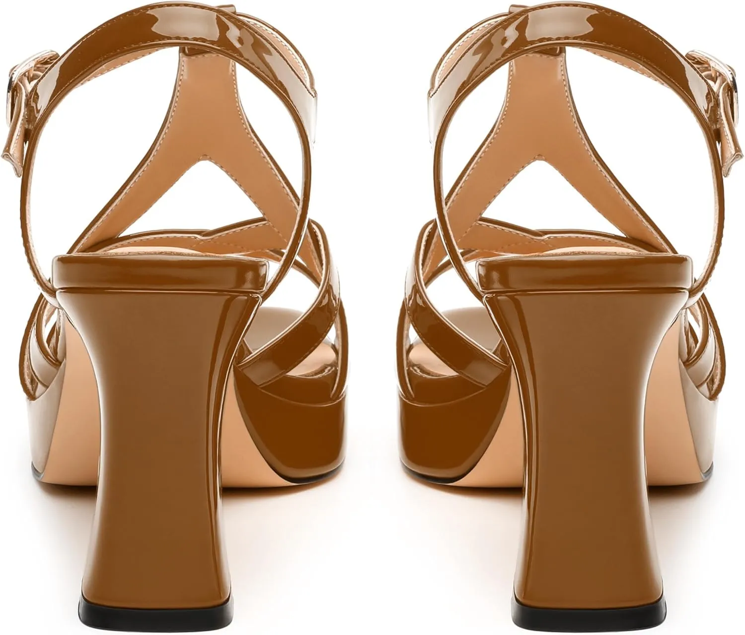 Womens Heeled Sandals, Square Toe Chunky Heel Platform Sandals for Women, Leather Insole T-Strap Sandals for Working, Wedding, Street, Party 3.3"