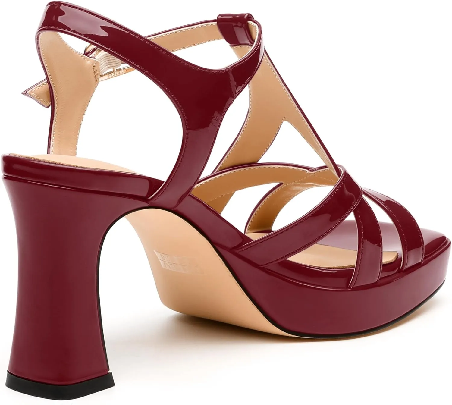 Womens Heeled Sandals, Square Toe Chunky Heel Platform Sandals for Women, Leather Insole T-Strap Sandals for Working, Wedding, Street, Party 3.3"