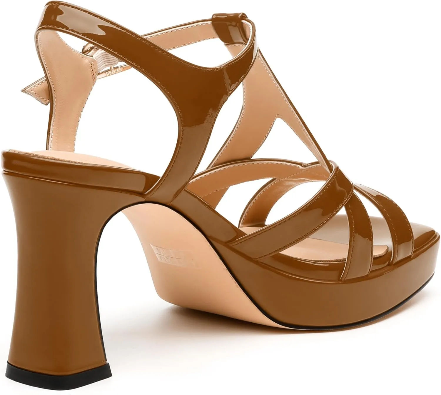 Womens Heeled Sandals, Square Toe Chunky Heel Platform Sandals for Women, Leather Insole T-Strap Sandals for Working, Wedding, Street, Party 3.3"