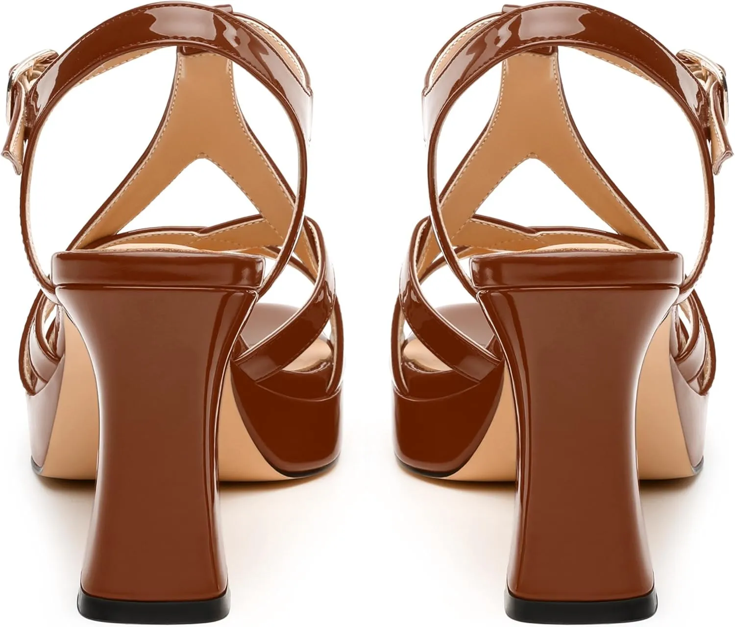 Womens Heeled Sandals, Square Toe Chunky Heel Platform Sandals for Women, Leather Insole T-Strap Sandals for Working, Wedding, Street, Party 3.3"