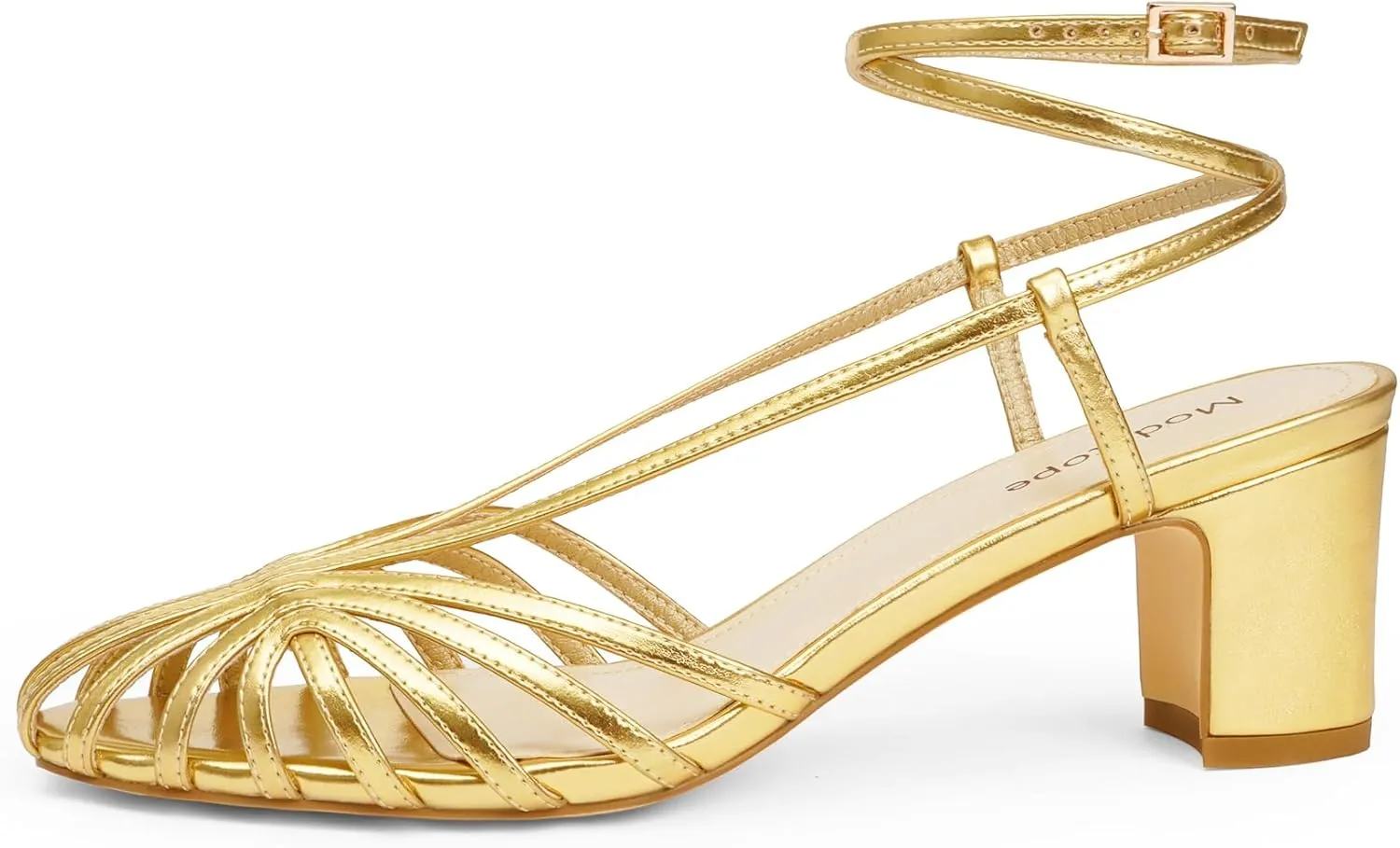 Womens Heeled Sandals Square Toe Strappy Heels for Women Ankle Strap Block Chunky Mid Heel Shoes