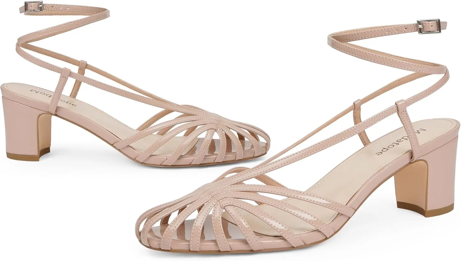 Womens Heeled Sandals Square Toe Strappy Heels for Women Ankle Strap Block Chunky Mid Heel Shoes