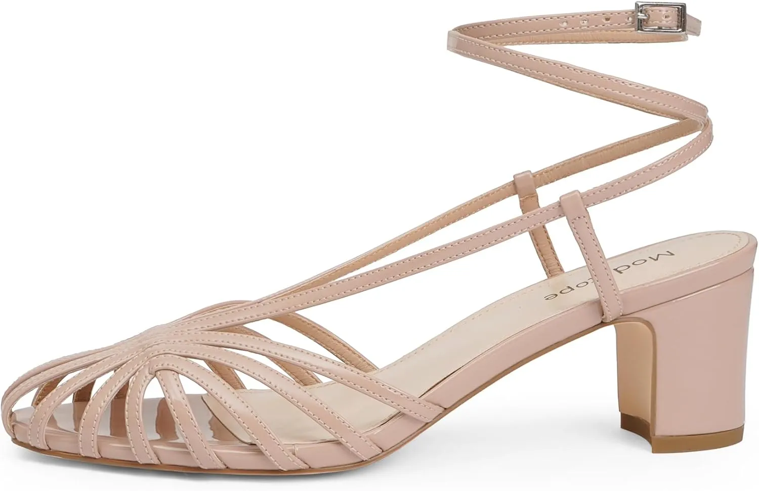 Womens Heeled Sandals Square Toe Strappy Heels for Women Ankle Strap Block Chunky Mid Heel Shoes