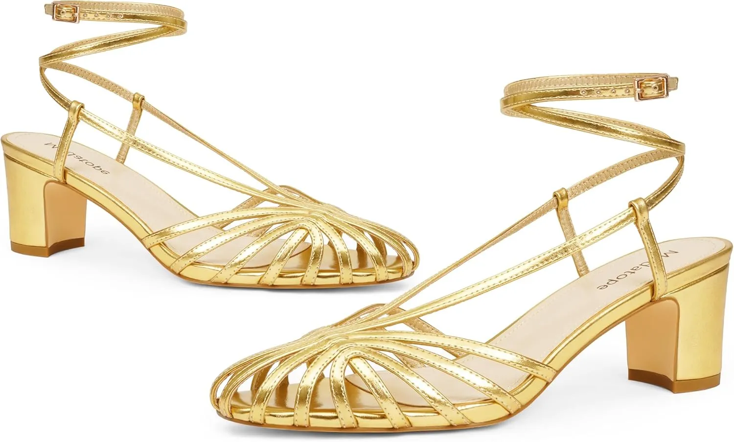 Womens Heeled Sandals Square Toe Strappy Heels for Women Ankle Strap Block Chunky Mid Heel Shoes