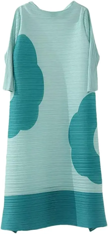 Women's High Collar Dress Loose Elastic Printed Pleated Skirt