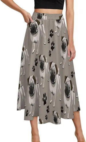 Womens High Waisted A-Line Rabbit Pleated Midi-Long Skirt