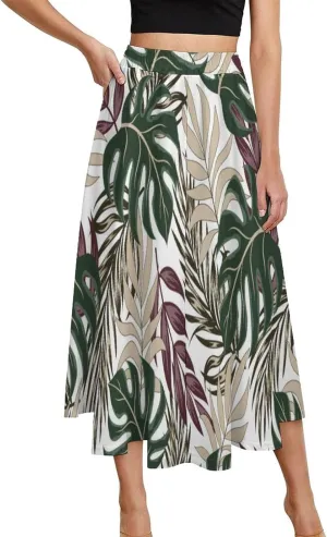 Womens High Waisted A-Line Rabbit Pleated Midi-Long Skirt
