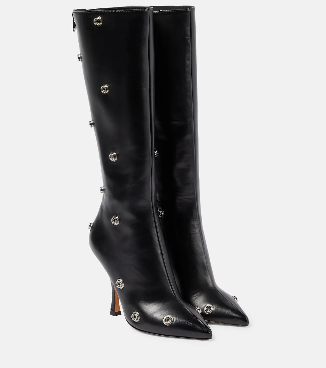 Women's Knee High Boots Sexy High Stiletto Heel Pointed Toe Boots 2024 Fashion Trendy Metal Rivets Wide Calf Booties Mid Calf Boots Dress Boots for Women