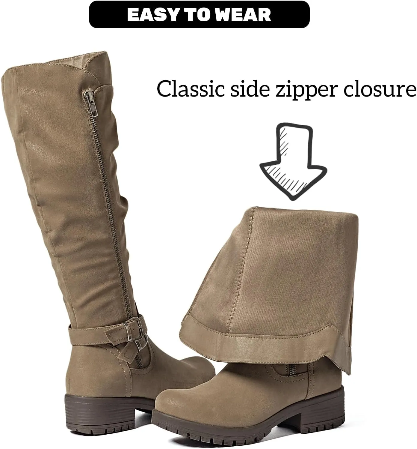 Women's Knee High Boots - Stylish and Comfortable Round Toe Tall Riding Combat Boots with Side Zipper Closure for Fall and Winter Wear For Women