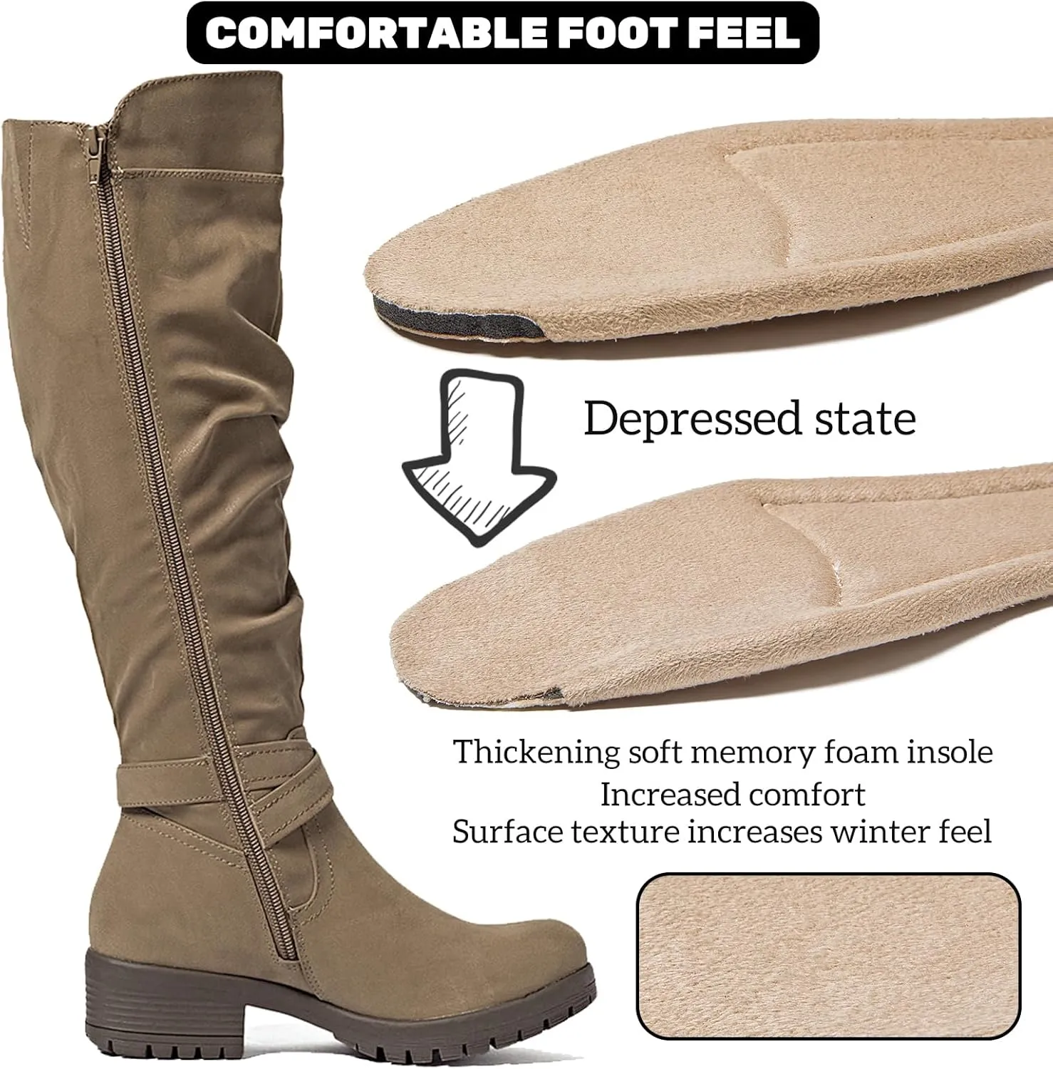 Women's Knee High Boots - Stylish and Comfortable Round Toe Tall Riding Combat Boots with Side Zipper Closure for Fall and Winter Wear For Women