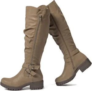 Women's Knee High Boots - Stylish and Comfortable Round Toe Tall Riding Combat Boots with Side Zipper Closure for Fall and Winter Wear For Women