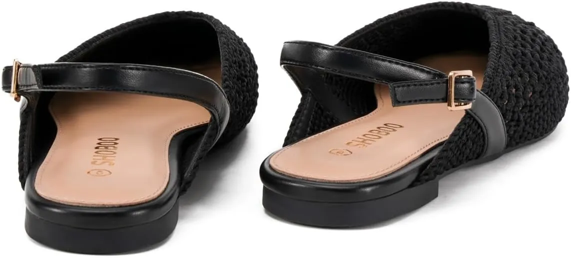 Women's Knit Pointed Toe Slingback Flats - Adjustable Buckle Ballet Flats, Dressy and Comfortable